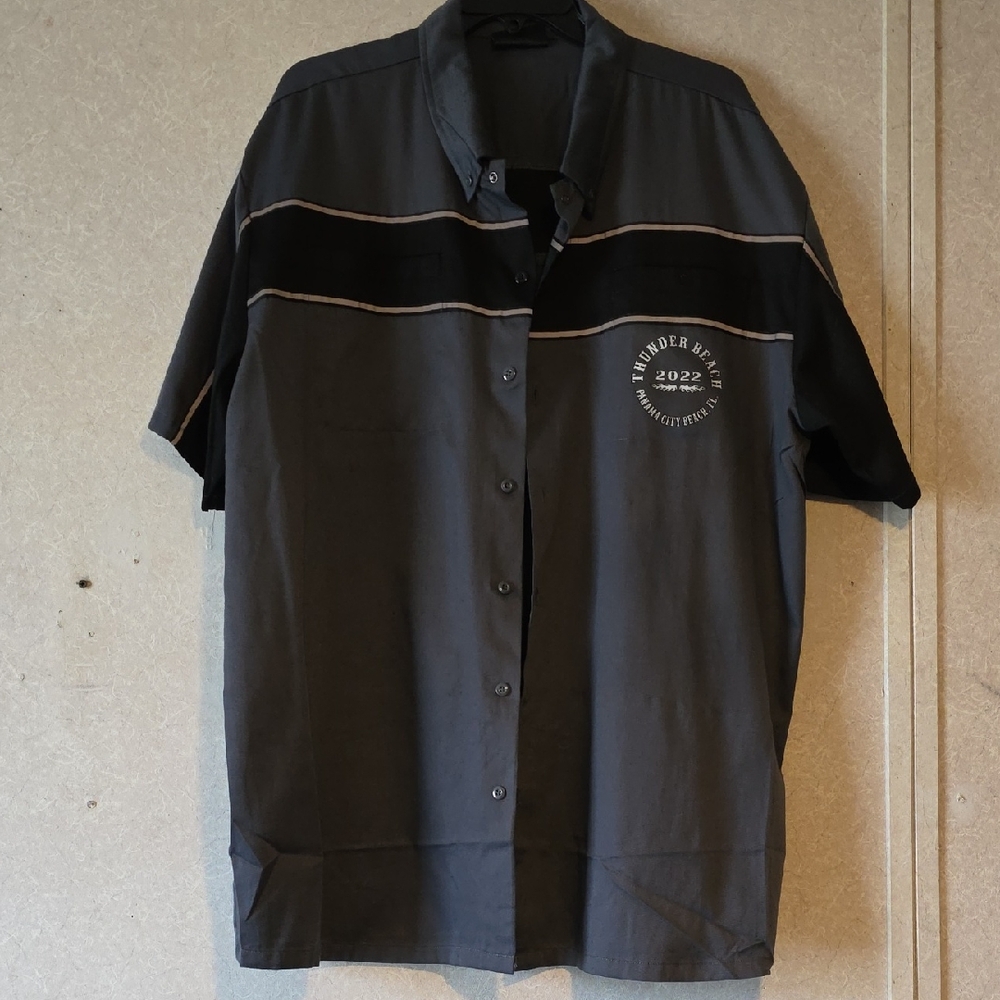 Gray Button-Up Biker Apparel Shirt